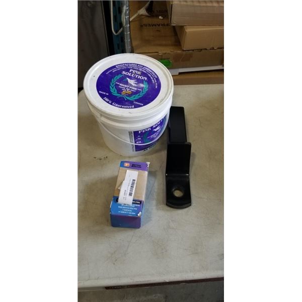 NEW TRAILER HITCH AND BALL 2 INCH, AND PAIL OF PINK STUFF SOLUTION