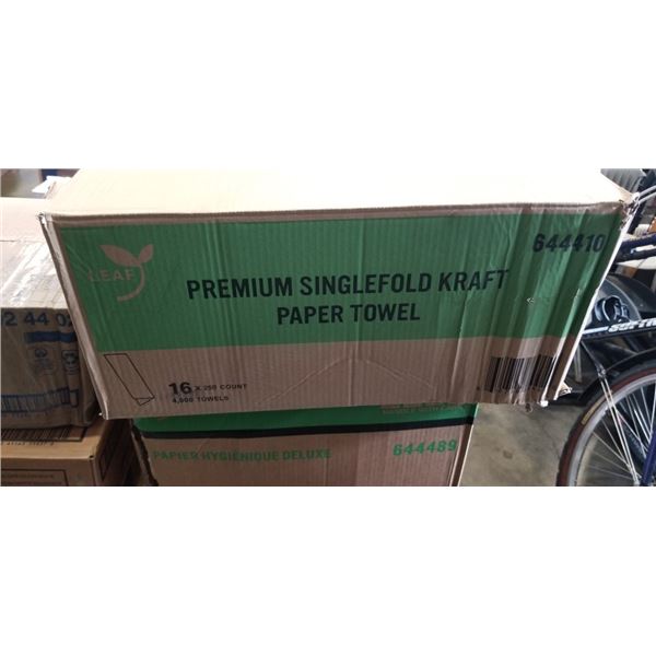 CASE OF PREMIUM SINGLE FOLD KRAFT PAPER TOWEL - 16 BUNDLES OF 250