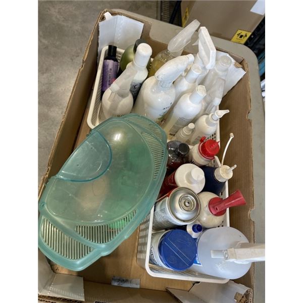 TRAY OF CLEANING SUPPLIES