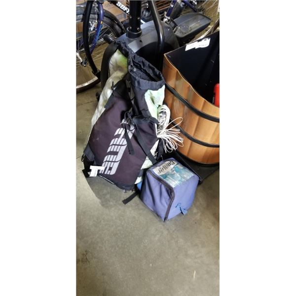 SLINGSHOT KITE SURFING KITE  IN BAG AND PARTIAL SET OF BOCCE BALLS