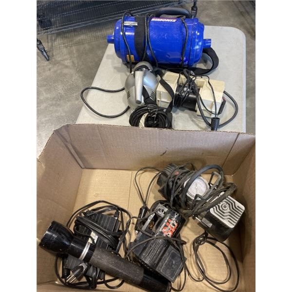 TRAY OF TOOLS INCLUDING SIMONIZ HEAVY DUTY VACUUM CLEANER ( NO ACCESSORIES), THE SHARK EUROPRO VACUU