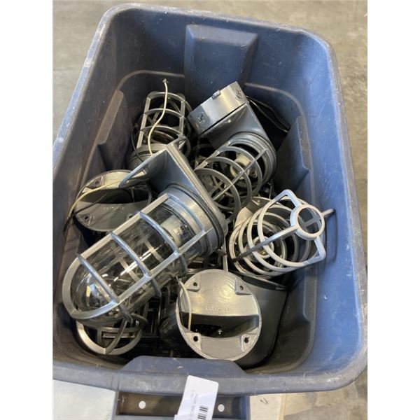 TOTE OF METAL LIGHT CAGES, SOME WITH GLASS, BUIULT IN SOCKETS / WIRING