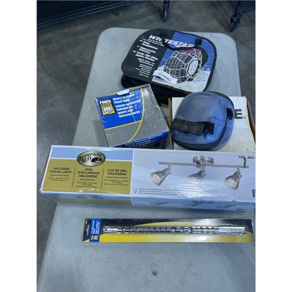 NEW VANITY LIGHT, DOOR HANDLE SET, HALOGEN LIGHT, SOCKET RAIL, KNEE PADS, TIRE CHAINS