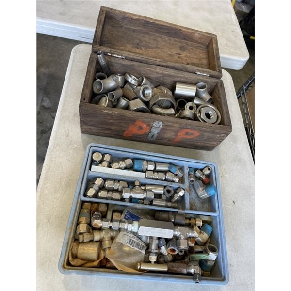 TRAY AND TOOL BOX OF ASSORTED BOLTS, FITTINGS, ETC