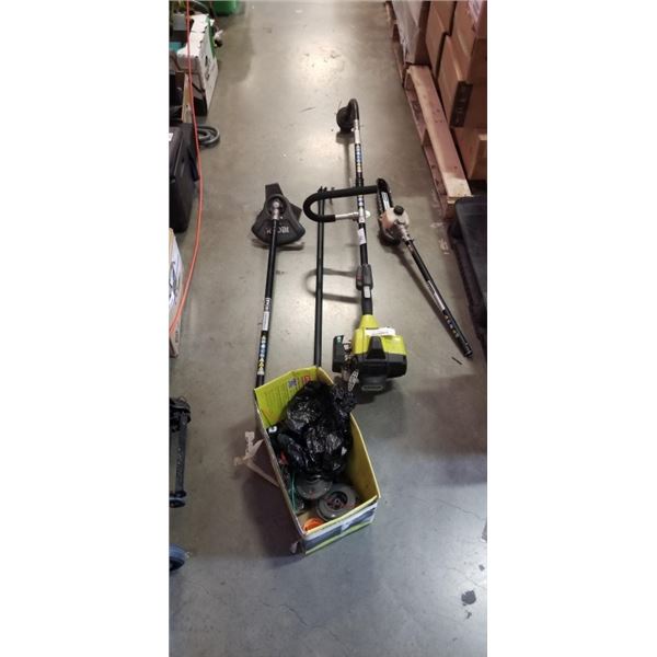 RYOBI EXPAND-IT GAS WEED TRIMMER WITH POLE EXTENSION, CHAIN SAW EXTENSION, AND BRUSH CUTTER EXTENSOI
