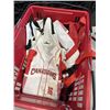 Image 4 : BASKET OF ASSORTED BAGS AND BASEBALL GEAR - BLUE JAYS BAG, HIKING PACK, ETC