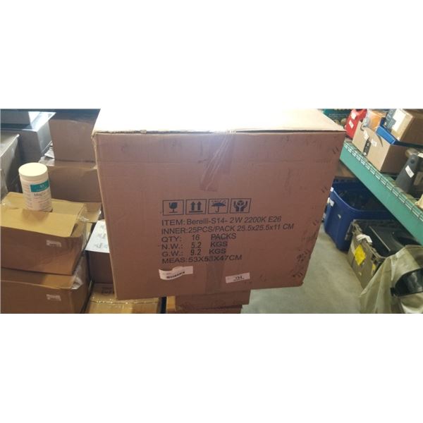 NEW CASE OF BERELLI EDISON STYLE BULBS, 2200K, E26, 16 PACKS OF 25 PC