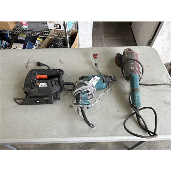 MAKITA ANGLE GRINDER AND MAKITA HAMMER DRILL AND BLACK & DECKER JIG SAW