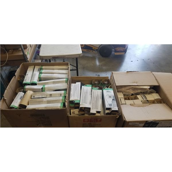 3 BOXES OF OVERSTOCK LIGHTBULBS