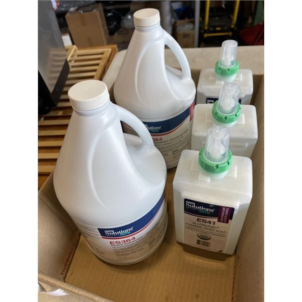 2 JUGS OF DISINFECTANT AND JUGS OF HAND SOAP