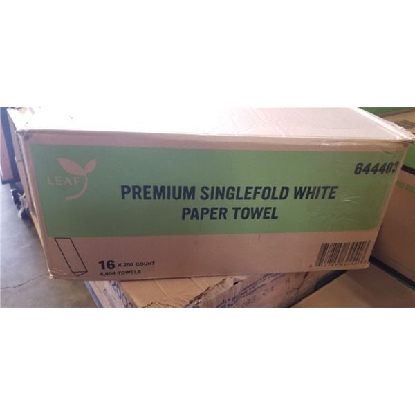 CASE OF PREMIUM SINGLEFOLD WHITE PAPER TOWEL - 16 BUNDLES OF 250
