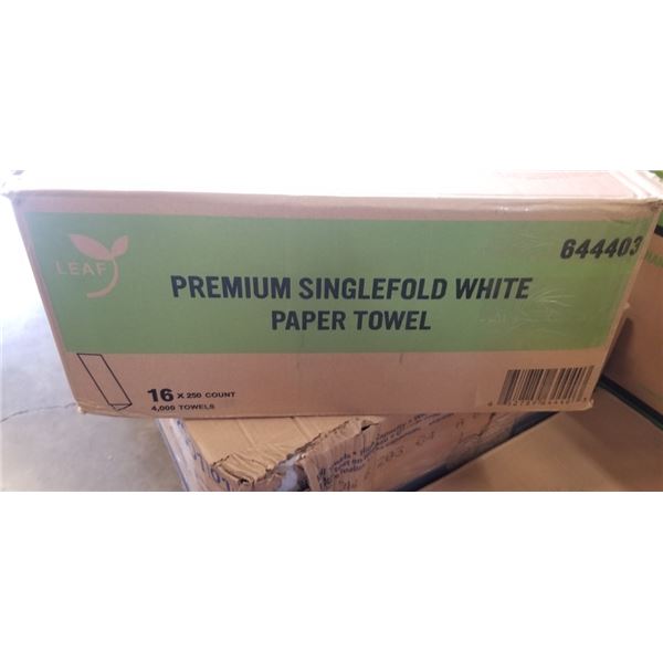CASE OF PREMIUM SINGLEFOLD WHITE PAPER TOWEL - 16 BUNDLES OF 250