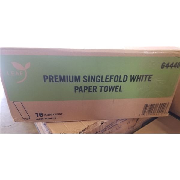 CASE OF PREMIUM SINGLEFOLD WHITE PAPER TOWEL - 16 BUNDLES OF 250