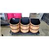 Image 1 : 3 METAL PLANTER BINS ON FOUR WHEEL METAL DOLLY