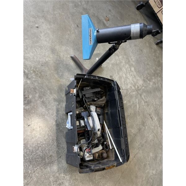 LARGE TOTE OF TOOLS AND CARPENTER VACUUM ATTACHMENT