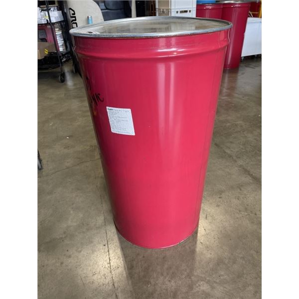 RED METAL BARRELL WITH LID