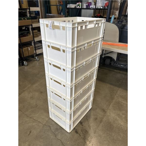 7 WHITE STACKING BINS 16 X 24 X 7.5 INCH