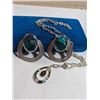 Image 1 : ABALONE INLAID PENDANT W/ CHAIN NECKLACE AND LARGE PAIR OF CLIP ON EARRINGS