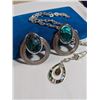 Image 2 : ABALONE INLAID PENDANT W/ CHAIN NECKLACE AND LARGE PAIR OF CLIP ON EARRINGS