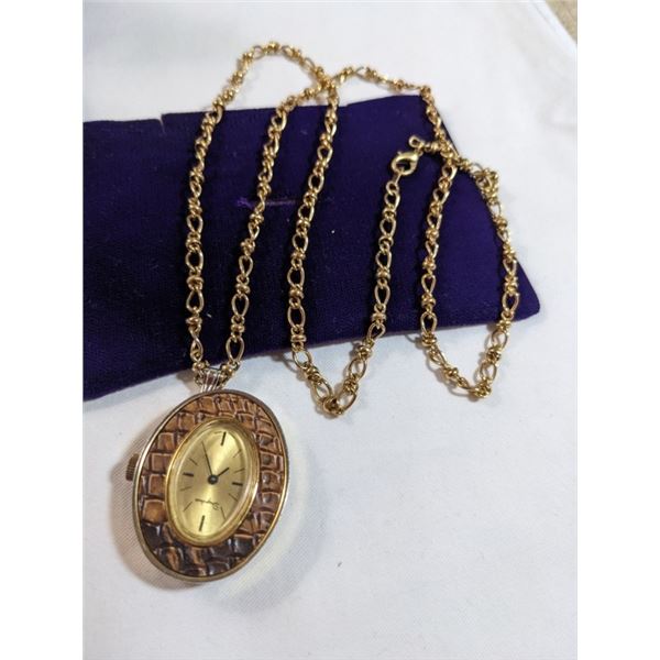 VINTAGE MECHANICAL WIND UP INGRAHAM PENDANT WATCH W/ CHAIN SWISS MADE WORKING