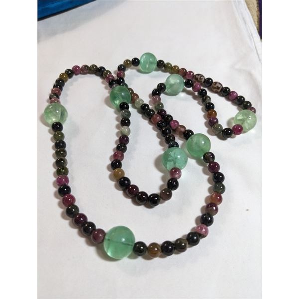 VERY LONG SEMI PRECIOUS BEADS NECKLACE