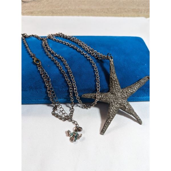 VINTAGE PEWTER METZKE SEA STAR PENDANT W/ CHAIN NECKLACE