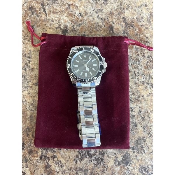 ROLEX WATCH - BLACK BEZEL, BLACK WATCH - UNAUTHENTIC