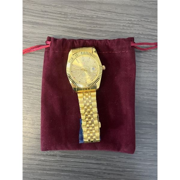 ROLEX SKYDWELLER WATCH - GOLD BEZEL, GOLD DIAL - UNAUTHENTIC
