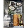 Image 1 : ANTIQUE PICTURES, 2 VINTAGE PHONES, ONE IS ROTARY, VINTAGE CARVING SET AND STEAK KNIFE SET