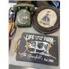 Image 3 : ANTIQUE PICTURES, 2 VINTAGE PHONES, ONE IS ROTARY, VINTAGE CARVING SET AND STEAK KNIFE SET