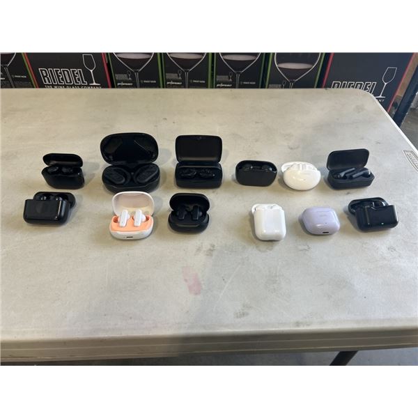 12 PAIRS OF ASSORTED BLUETOOTH EARBUDS