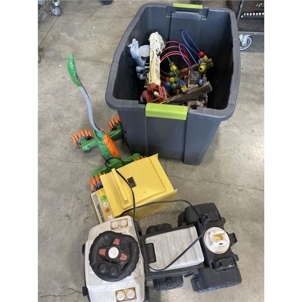 PLASTIC TOTE OF KIDS TOYS