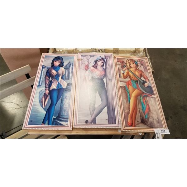 3 VINTAGE PARTICLE BOARD PRINTS