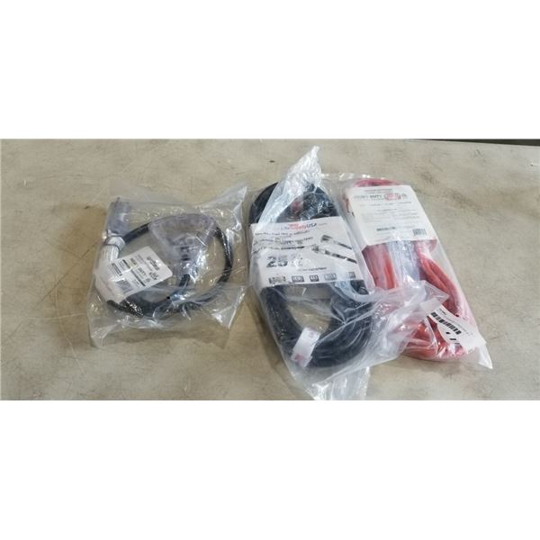 TWO 25 FOOT EXTENSION CORDS AND A 3 FOOT EXTENSION CORD