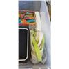 Image 3 : STORAGE TOTE WITH ASSORTED KIDS YARD TOYS AND SKULLCANDY PEAKER, DOESNT TURN ON