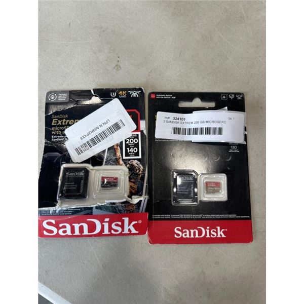 2 SANDISK EXTREM 256 GB MICROSDXC UHS-1 CARDS WITH ADAPTERS