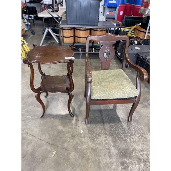 ANTIQUE PARLOR CHAIR AND TABLE