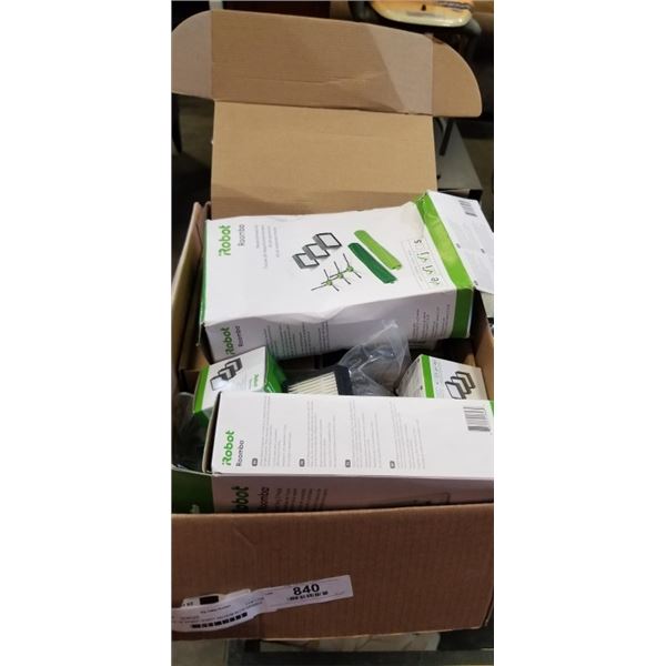 BOX OF IROBOT ROBOT VACUUM ACCESSORIES