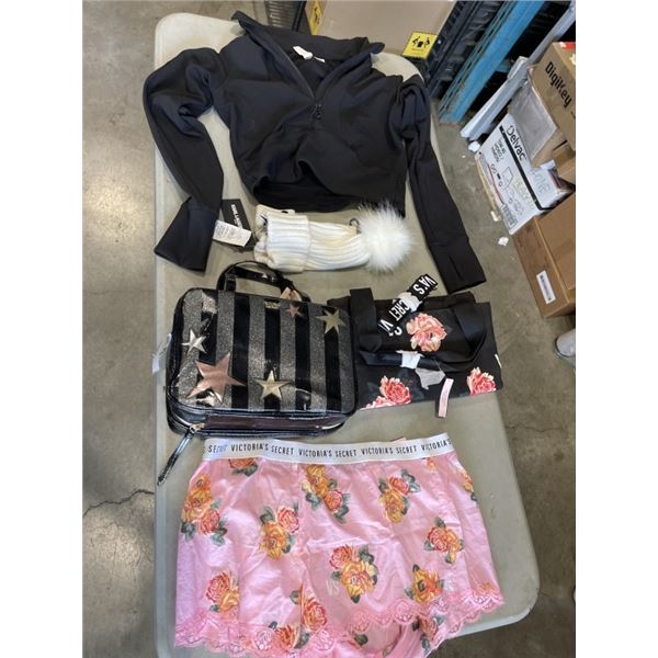 2 VICTORIA SECRET PURSES, KARL LAGERFELD TOQUE AND 90% BY REFLEX MEDIUM LADIES TOP