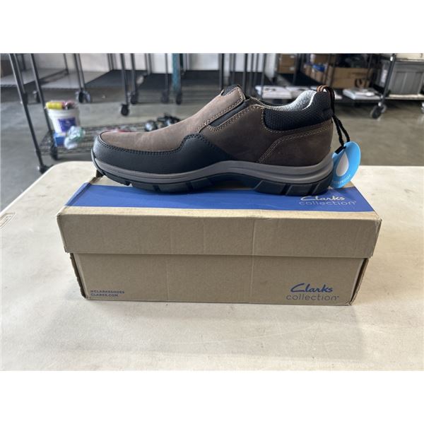 CLARKS COLLECTION MENS WALPATH STEP DARK BROWN LEATHER SHOES. SIZE 10 US
