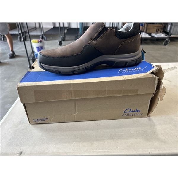 CLARKS COLLECTION MENS WALPATH STEP DARK BROWN LEATHER SHOES. SIZE 12 US