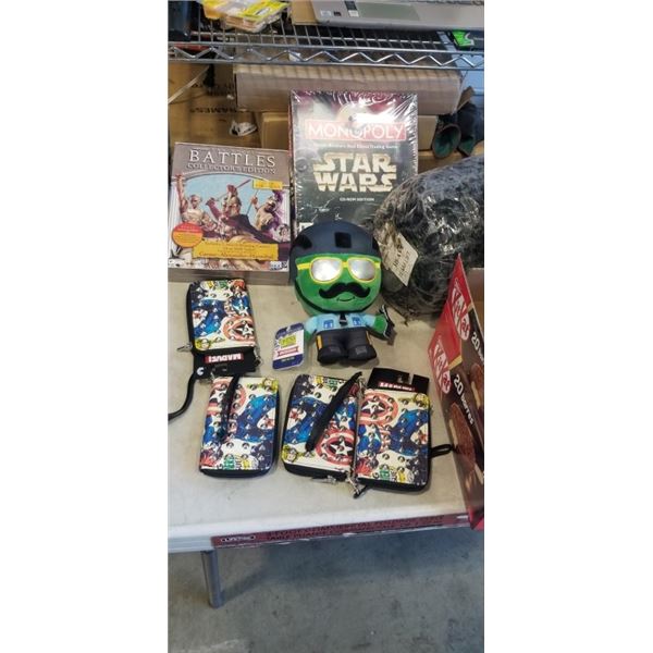 TRAY OF TOYS INCLUDING 2 MONOPOLY STAR WARS CD-ROM EDITION, THE GREAT BATTLES COLLECTORS EDITION,4 M