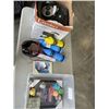 Image 1 : LASKO PRO CERAMIC HEATER AND TOTE OF ASORTED HOUSEHOLD AND COLLECTIBLE ITEMS, ELECTRONICS ETC