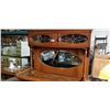 Image 2 : ANTIQUE OAK SIDEBOARD WITH GALLERY & STAIN GLASS DOORS