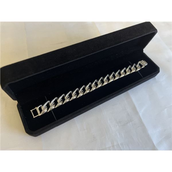 NEW PLATINUM PLATED 14.0MM SIMULATED DIAMOND (CZ) ICED OUT CUBAN LINK BRACELET 8" LONG