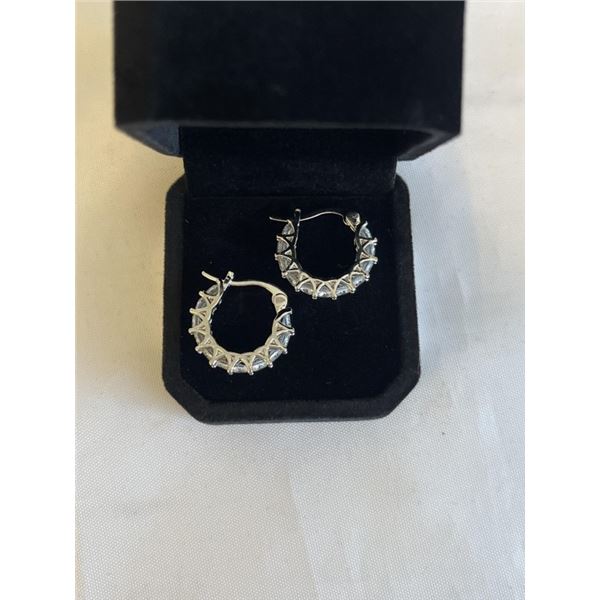 NEW PLATINUM PLATED 2.4CT EACH SIMULATED DIAMOND (CZ) HUGGIE EARRINGS