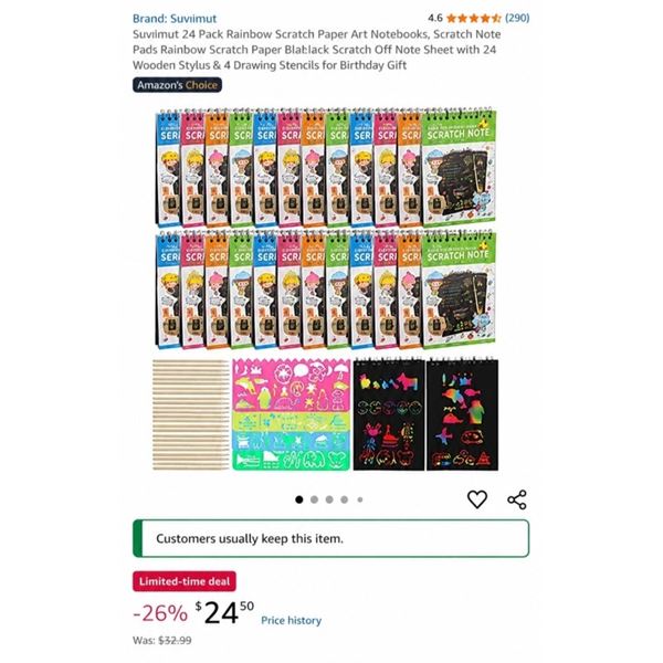 FIVE SETS OF NEW RAINBOW 24 PACK SCRATCH ART PAPER NOTEBOOKS, INCLUDES 24 PENCILS AND 24 STENCILS