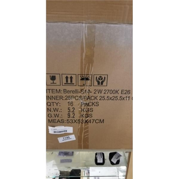 NEW CASE OF BERELLI EDISON STYLE BULBS, 2200K, E26, 16 PACKS OF 25 PC