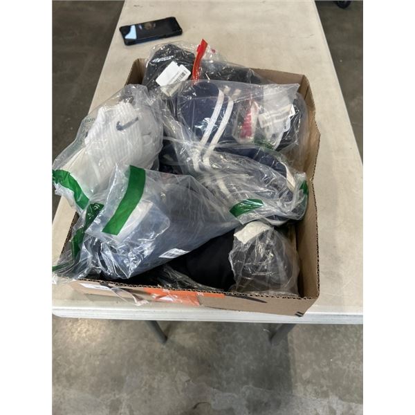 4 PAIRS OF ADIDAS TRACK PANTS, A PAIR OF CALVIN KLEIN SLIM FIT SUIT PANTS AND WHITE NIKE SOCKS