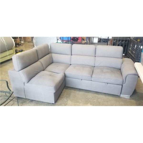 GREY SECTINAL SOFA W/ PULL OUT BED AND ADJUSTABLE HEADRESTS